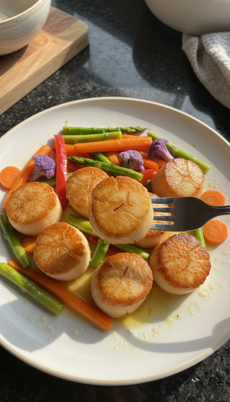 Saffron Scallops with Vegetable Medley