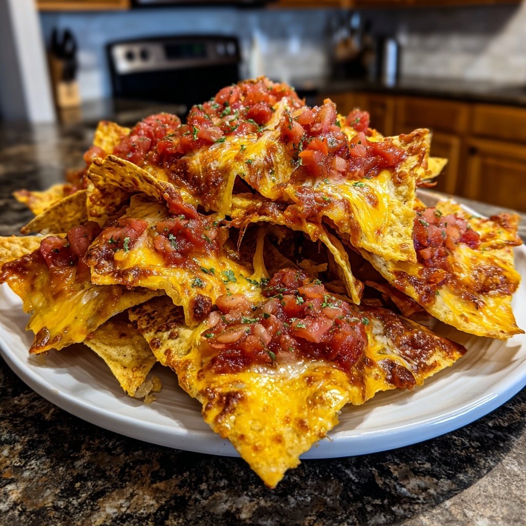 Baked Nachos with Salsa and Queso