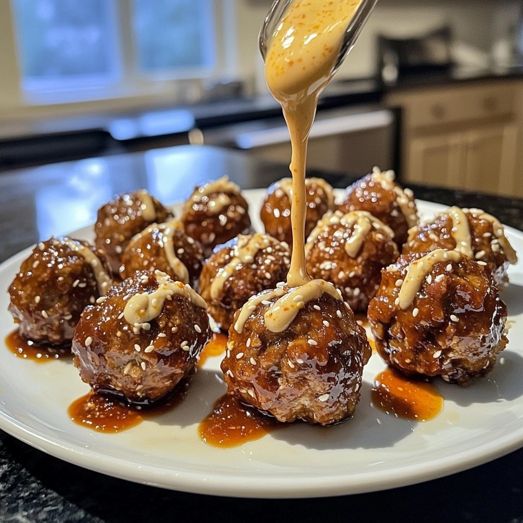 Korean BBQ Meatballs with Spicy Mayo Dip