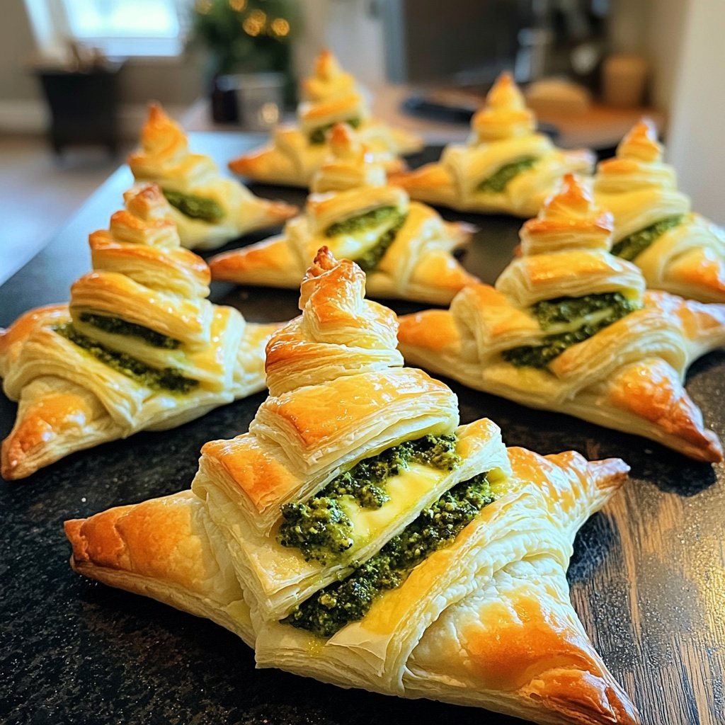 Puff Pastry Christmas Trees with Pesto and Cheese