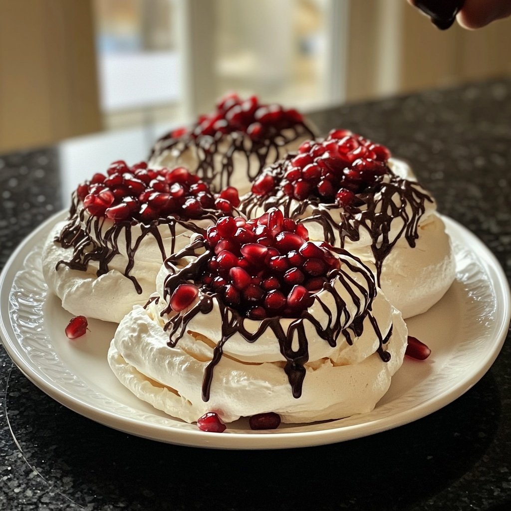Vegan Pavlovas with Pomegranates and Chocolate
