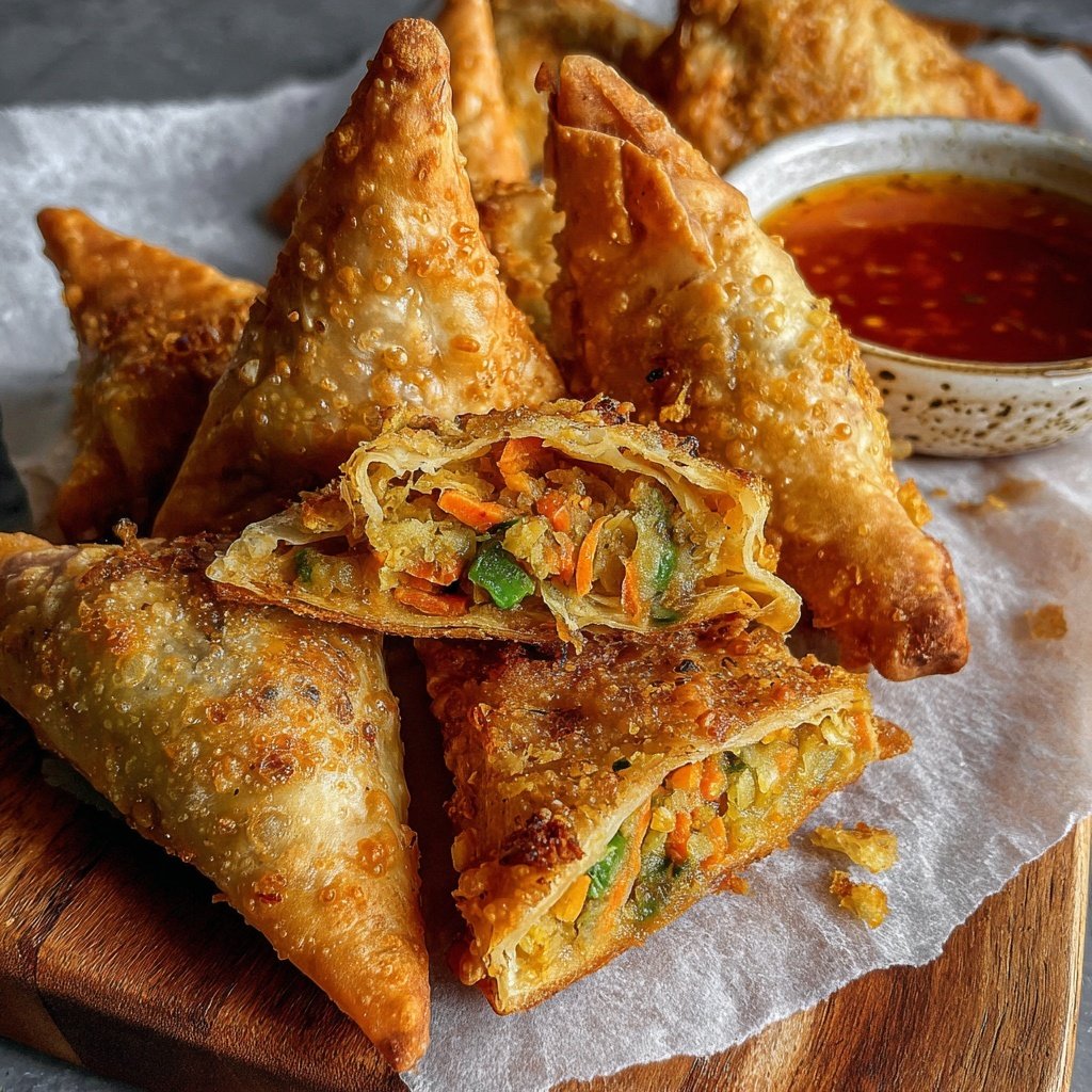 Savory Veggie Samosas with Sauce