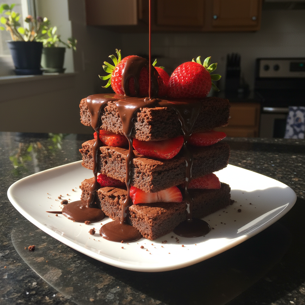 Heavenly Brownie and Strawberry Stack