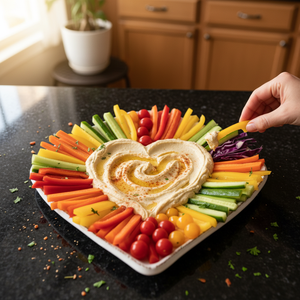 Heart-Shaped Veggie and Hummus Platter